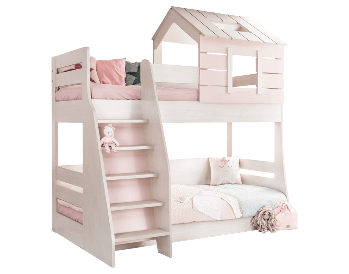 Двуетажно детско легло Sonata Pink House, Ляво, Без матрак Двуетажно детско легло Sonata Pink House, Ляво, Без матрак