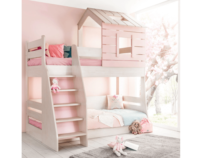 Двуетажно детско легло Sonata Pink House, Дясно, Без матрак Двуетажно детско легло Sonata Pink House, Дясно, Без матрак