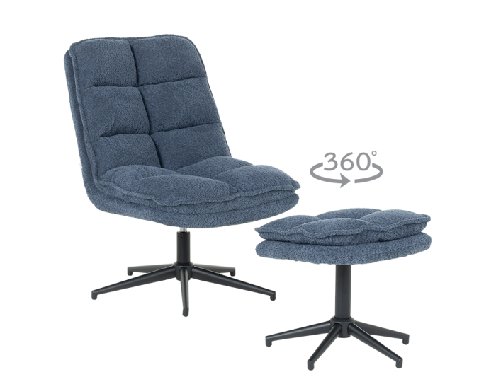 Кресло с табуретка Sonata JANET, Синьо, Функция за въртене на 360°
