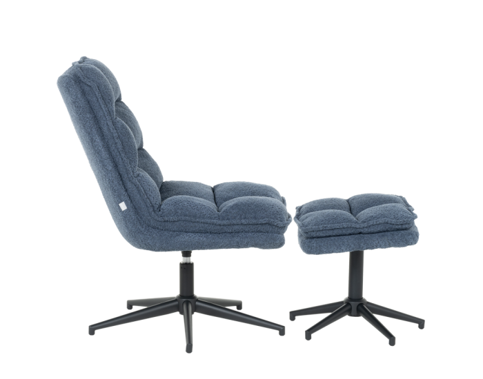 Кресло с табуретка Sonata JANET, Синьо, Функция за въртене на 360°