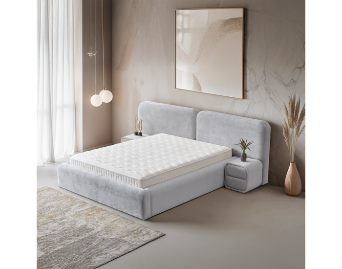 Тапицирана спалня с матрак MYKONOS 180 х 200 - сребърен AN