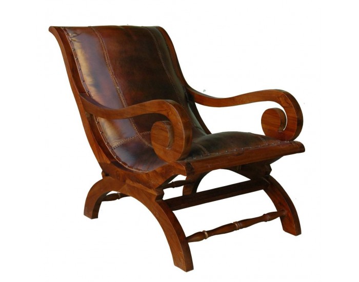 Стол EX Home модел Kolonial, тиково дърво, естествена кожа