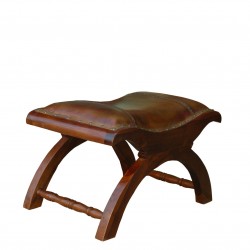 Табуретка EX Home модел Kolonial, тиково дърво, естествена кожа - Мека мебел