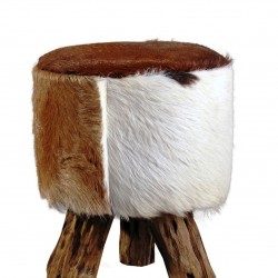 Табуретка EX Home модел Koja Dali, тиково дърво, естествена кожа - Мека мебел