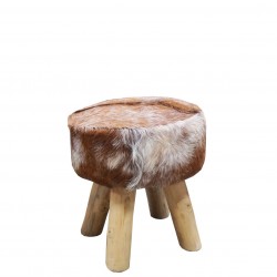 Табуретка EX Home модел Koja Dalila, тиково дърво, естествена кожа - Мека мебел