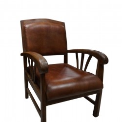 Стол EX Home модел Koja Maloko, тиково дърво, естествена кожа - Трапезни столове