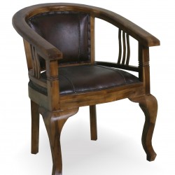 Стол EX Home модел Mataram, тиково дърво, естествена кожа - Трапезни столове