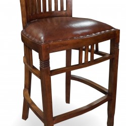 Бар стол EX Home модел Koja Yava, тиково дърво, естествена кожа - Бар столове