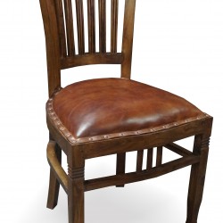Стол EX Home модел Koja Yava, тиково дърво, естествена кожа - Трапезни столове