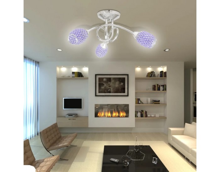 Полилей от лилав акрилен кристал с 3 х G9 ел. крушки