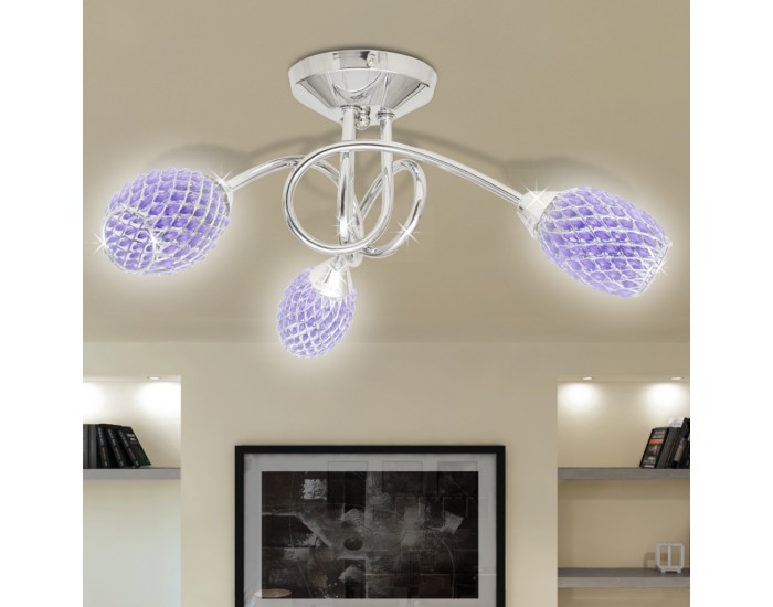 Полилей от лилав акрилен кристал с 3 х G9 ел. крушки