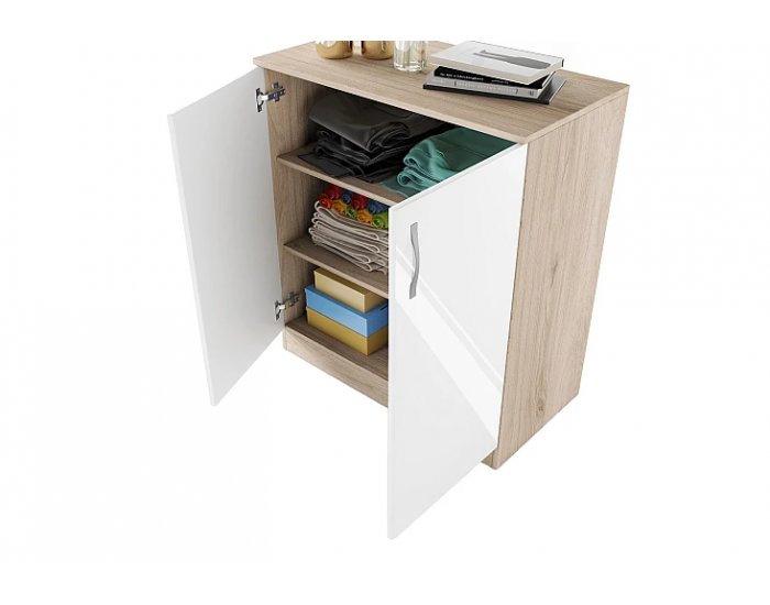 Шкаф Мебели Богдан Модел 276/ 3009, с два рафта, плавно затваряне, Арвен и бял гланц