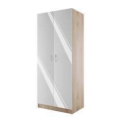 Гардероб Мебели Богдан Модел 138 / 1007, Двукрилен, с лост и рафтове, Сонома арвен и бяло гланц - Гардероби