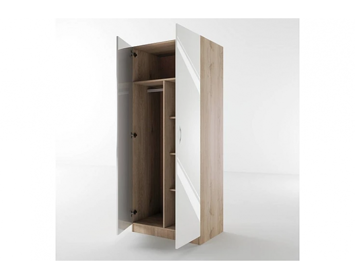 Двукрилен гардероб Мебели Богдан Модел 1007, Сонома арвен/Бял гланц