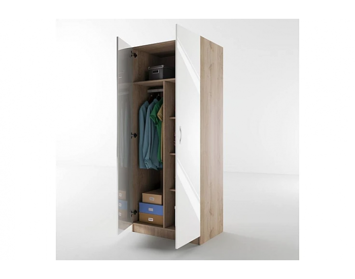 Двукрилен гардероб Мебели Богдан Модел 1007, Сонома арвен/Бял гланц