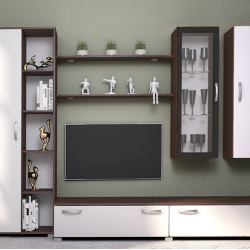 Секция Венеция BM с място за ТВ, венге и бяло - Bogdan Furniture Kom