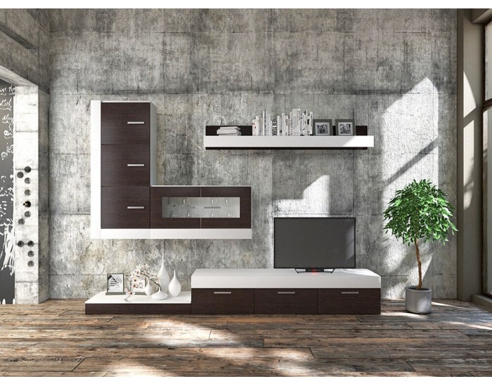 Секция Анкона BM с място за ТВ, венге и бяло Секция Анкона BM с място за ТВ, венге и бяло