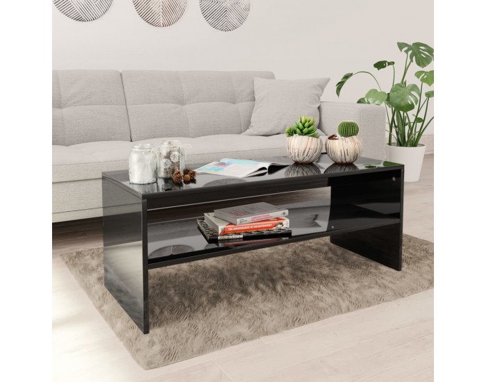 Маса за кафе, черен гланц, 100x40x40 см, инженерно дърво