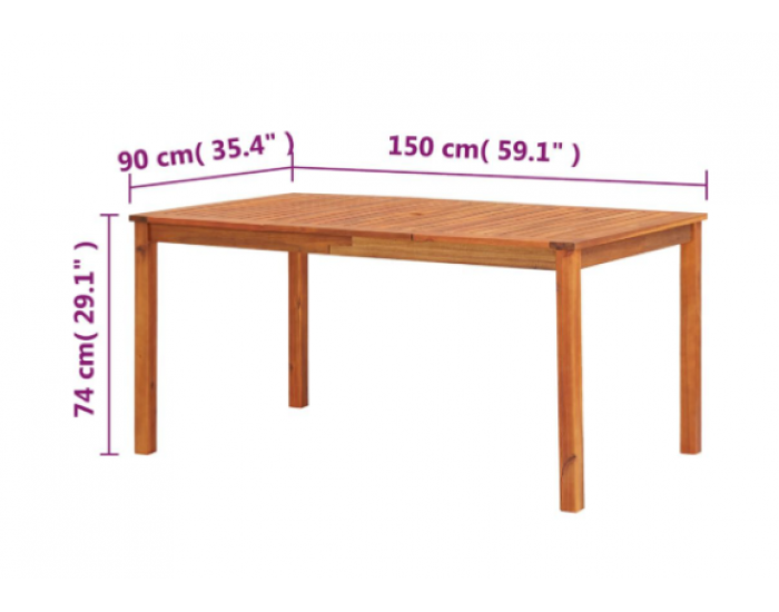 Sonata Градинска маса, 150x90x74 см, акация масив, с дупка за чадър