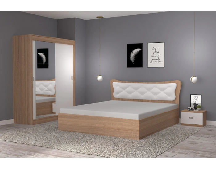 Спален комплект Данте, Сонома и бяло, с огледало Спален комплект Данте, Сонома и бяло, с огледало