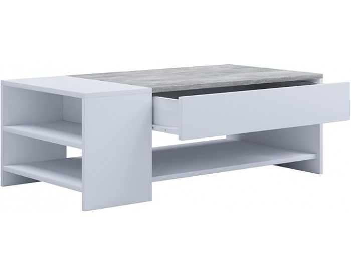 Холна маса с чекмедже ТИНДУС, Бяло и бетон Холна маса с чекмедже ТИНДУС, Бяло и бетон