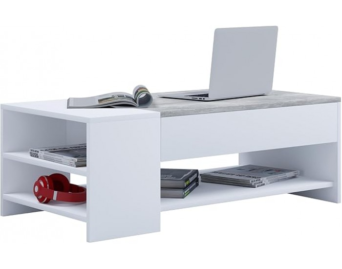 Холна маса с чекмедже ТИНДУС, Бяло и бетон Холна маса с чекмедже ТИНДУС, Бяло и бетон