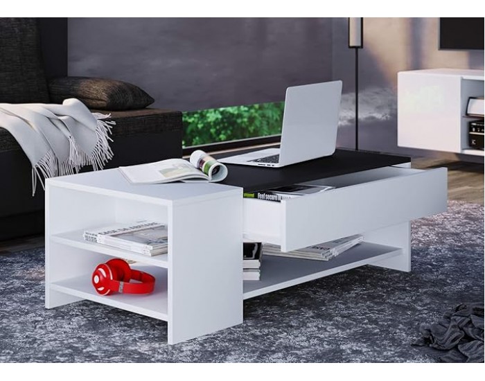 Холна маса с чекмедже ТИНДУС, Бяло и черно Холна маса с чекмедже ТИНДУС, Бяло и черно