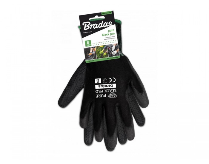 Ръкавици Bradas PURE BLACK PRO PU полиуретанови с PVC точки, размер 10