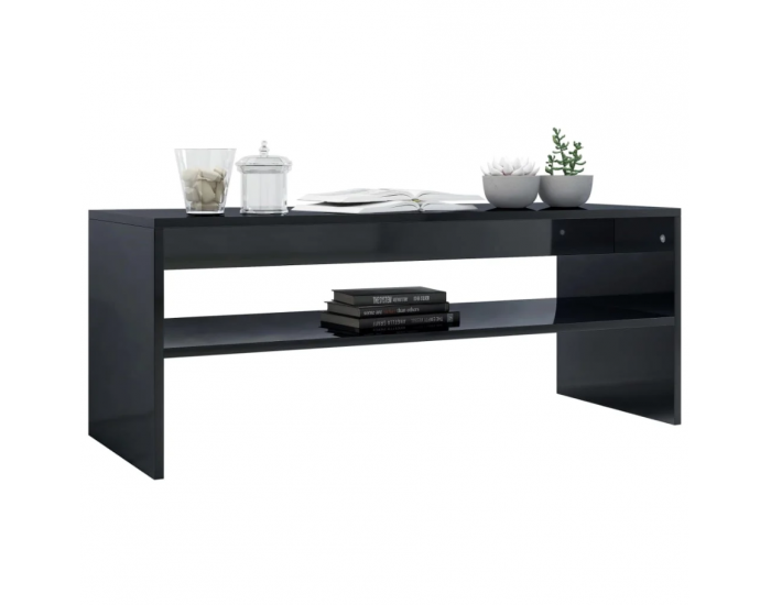 Маса за кафе, черен гланц, 100x40x40 см, инженерно дърво