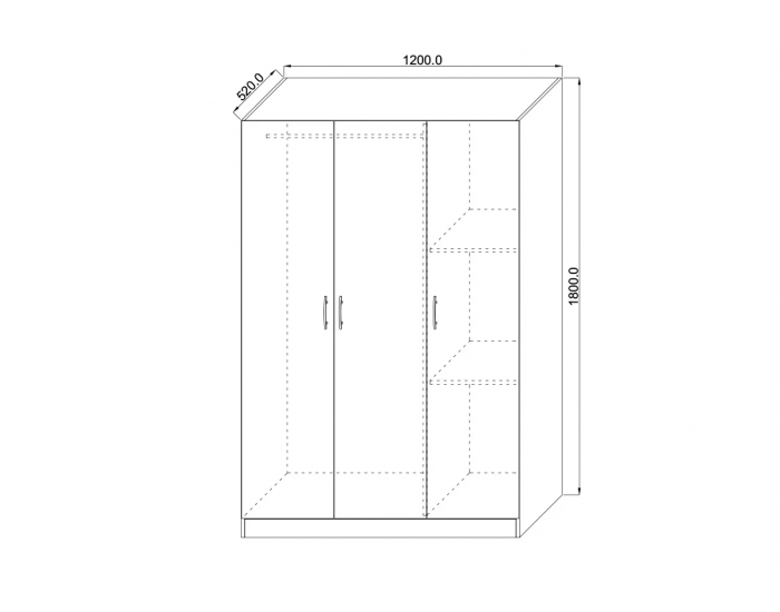 Трикрилен гардероб Топ 3, Дъб крафт сиво Трикрилен гардероб Топ 3, Дъб крафт сиво