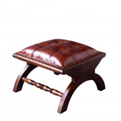 Табуретка EX Home модел Kolonial, Капитонирана, Естествена кожа - Табуретки