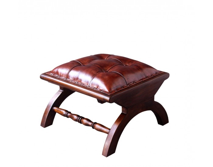 Табуретка EX Home модел Kolonial, Капитонирана, Естествена кожа