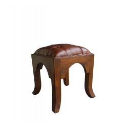 Табуретка EX Home модел Ming, Тиково дърво, Естествена кожа - 