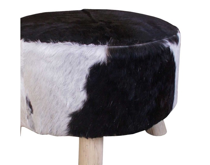 Табуретка EX Home модел D60, Тиково дърво, Естествена кожа