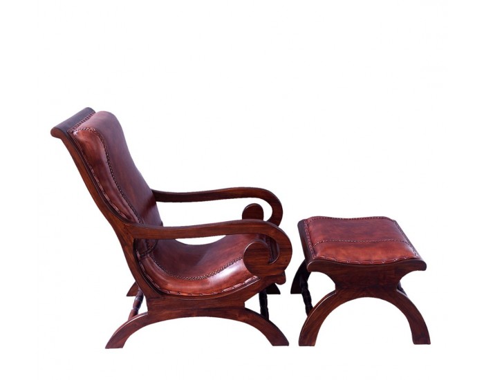 Стол EX Home модел Kolonial с табуретка, Масив, Естествена кожа