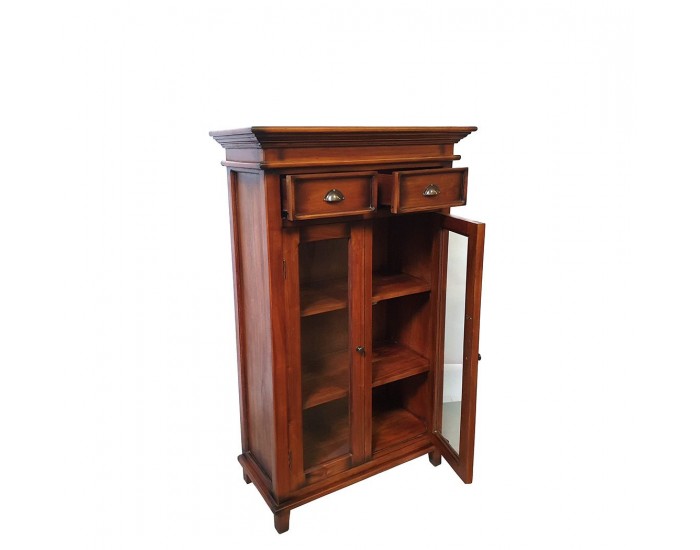 Бюфет EX Home модел Bergamo с витрина и 2 чекмеджета, Махагон масив